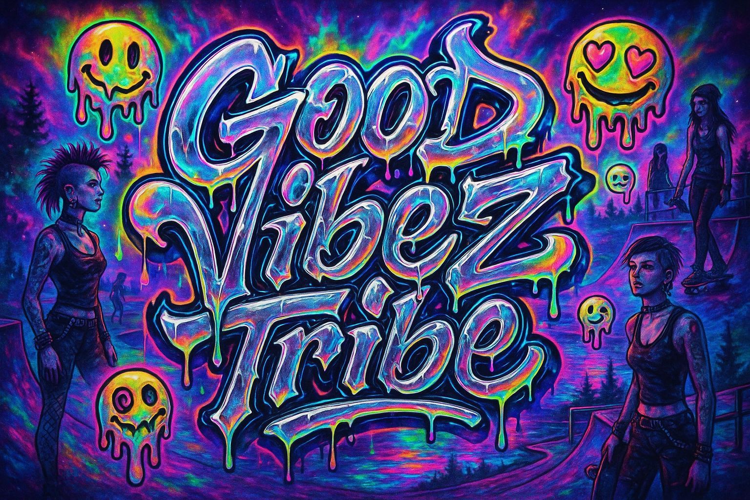 Psychedelic Graffiti: Good VibeZ Tribe in Neon