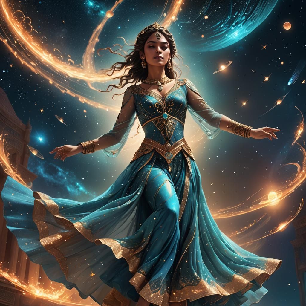 Persian Dancer in Starry Space, Hyper-Realistic Fantasy Art