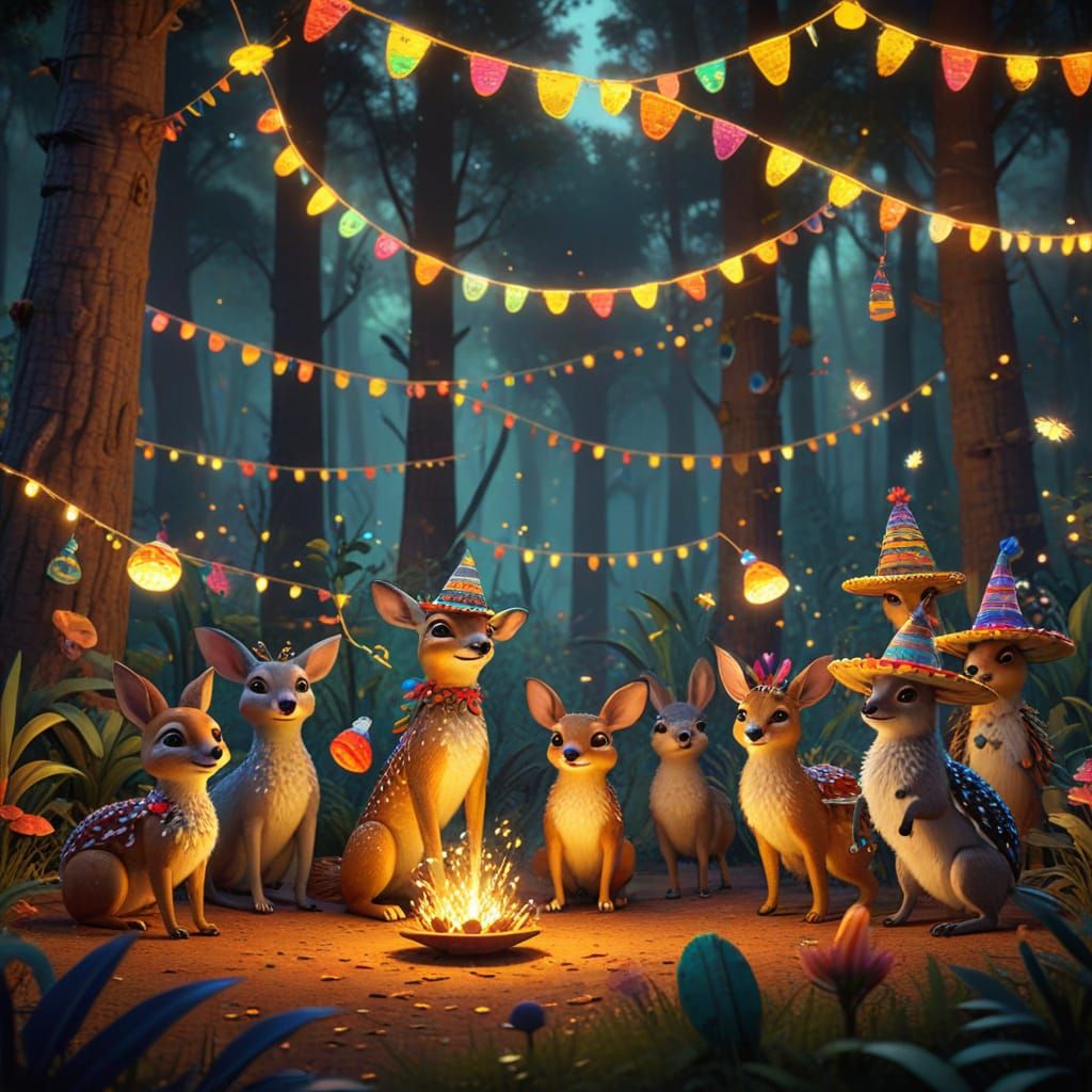 Forest Animals Fiesta in Pixar Animation Style