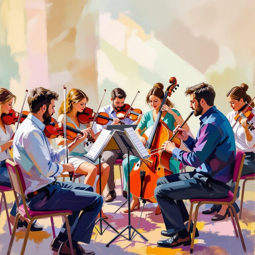Musicians Rehearsing in Pastel Painting Style
