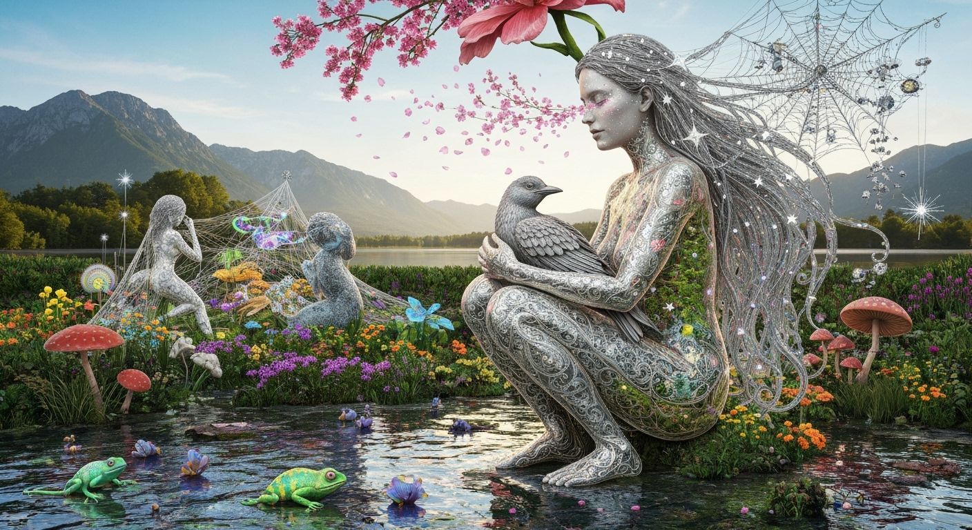 Surreal Fragmented Sculpture of a Cosmic Woman