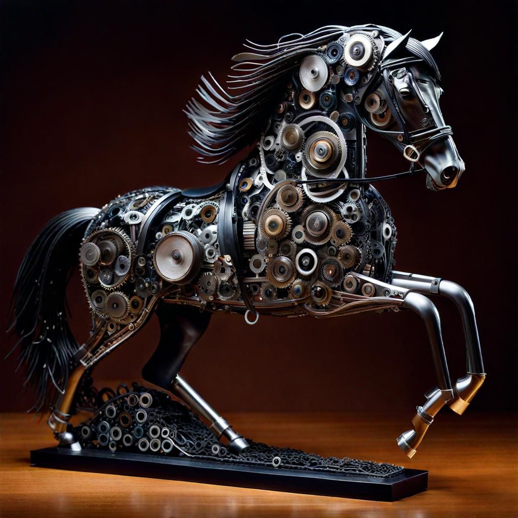 Detailed Horse Sculpture Made of Bicycle Parts
