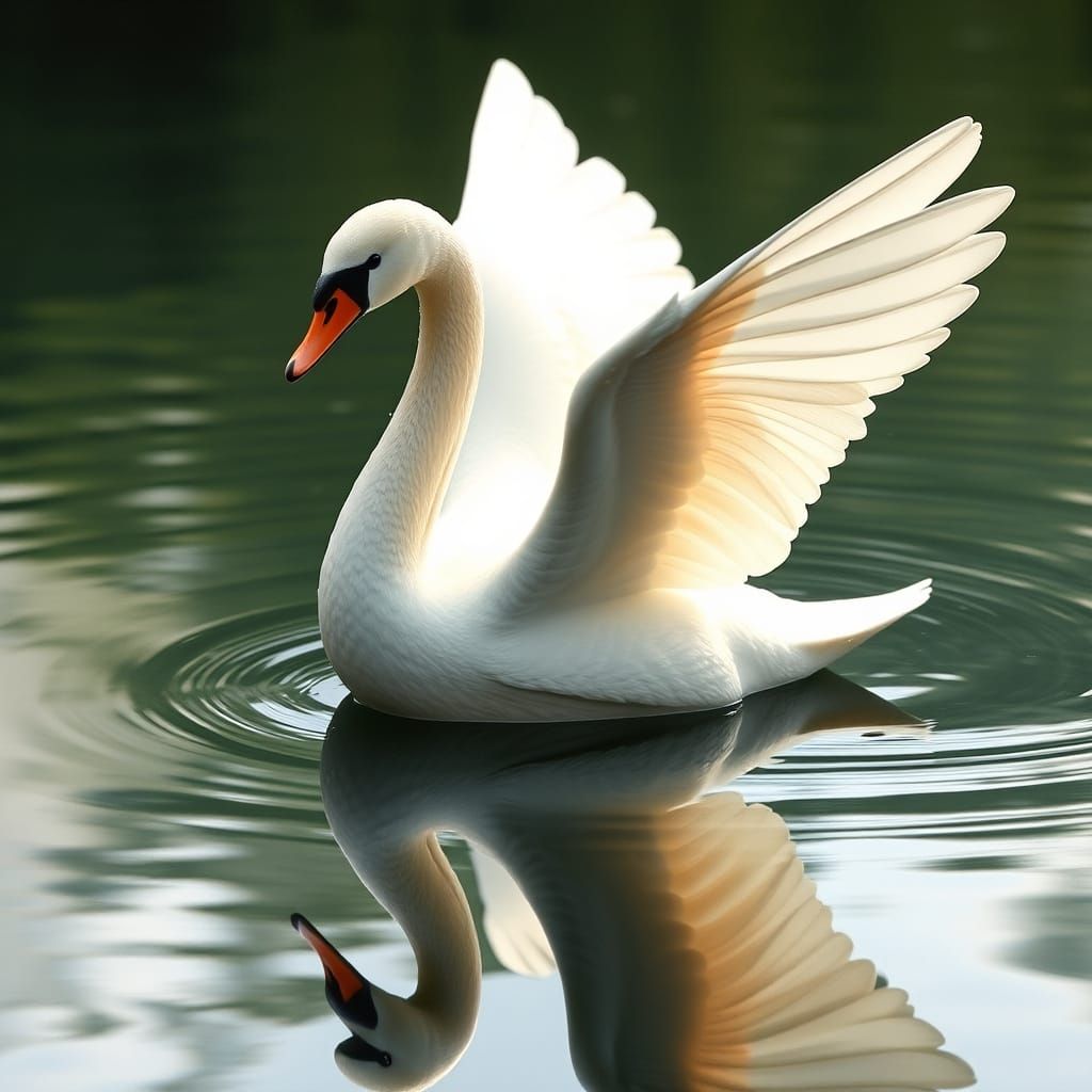 Porcelain Swan in Flight, Ethereal Pre-Raphaelite Style