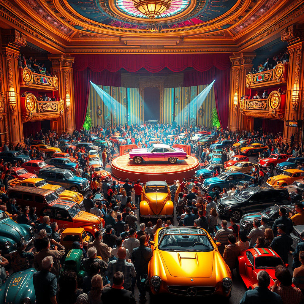 Cars Attending Ornate Theater Show, in Digital Art Style