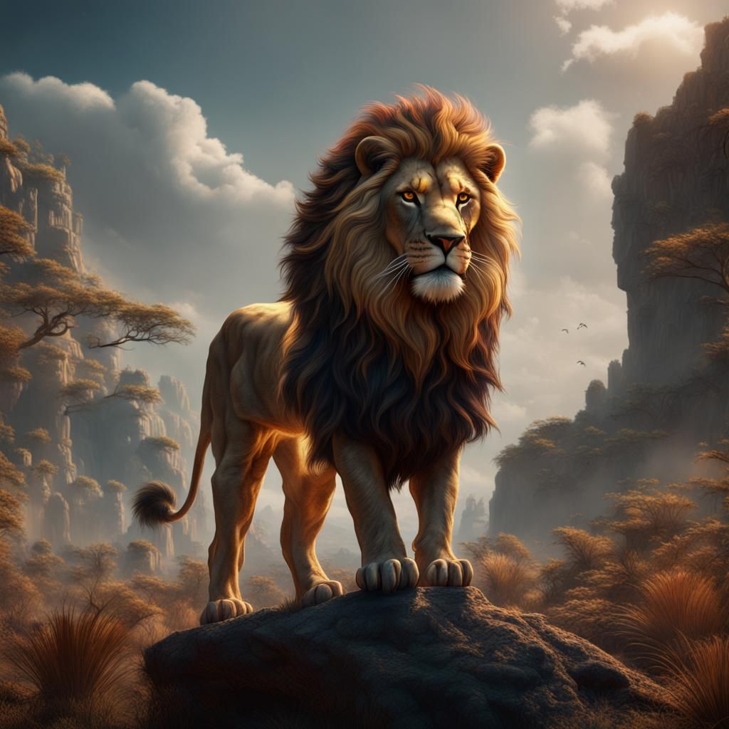 Fantastical Lion of Judah in Detailed Matte Painting