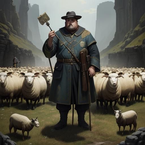 Rich Shepherd Leading His Flock, Fantasy Concept Art
