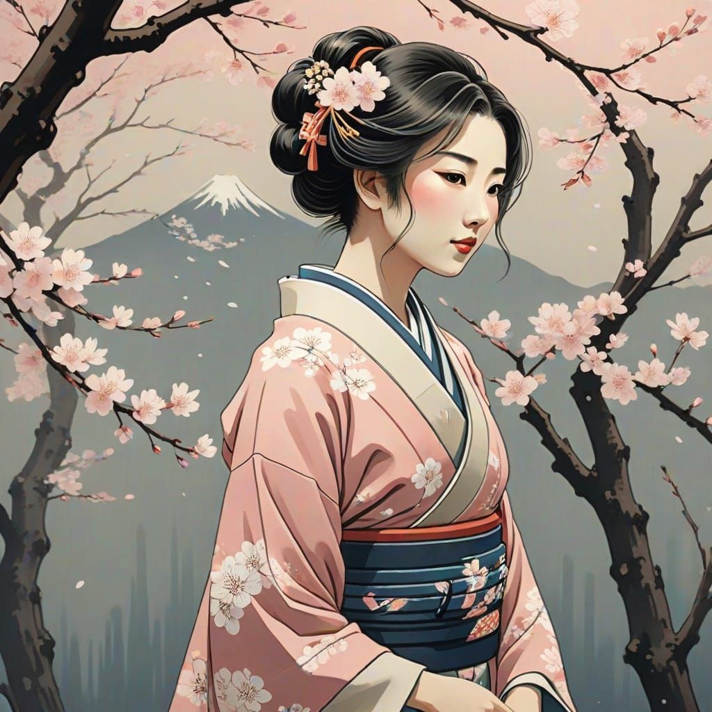 Serene Japanese Beauty in Cherry Blossom Splendor