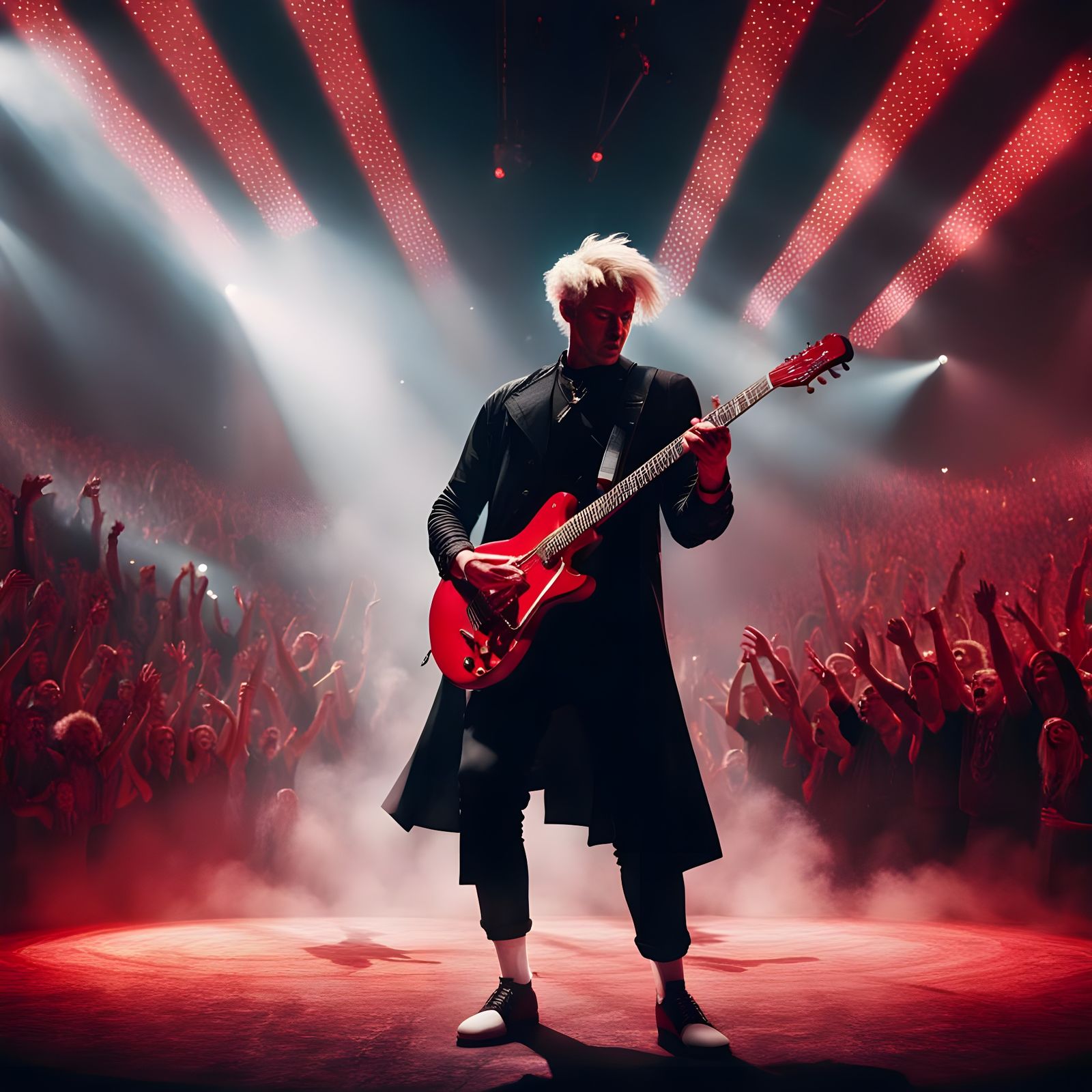 Blonde Guitarist Performing On Stage