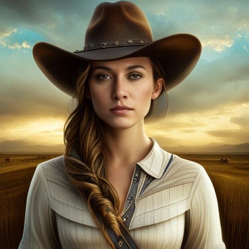 Young Cowgirl Portrait in Old Photography Style