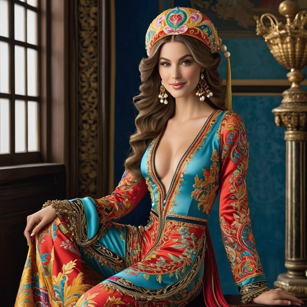 Renaissance-Inspired Female Jester in Whimsical Attire