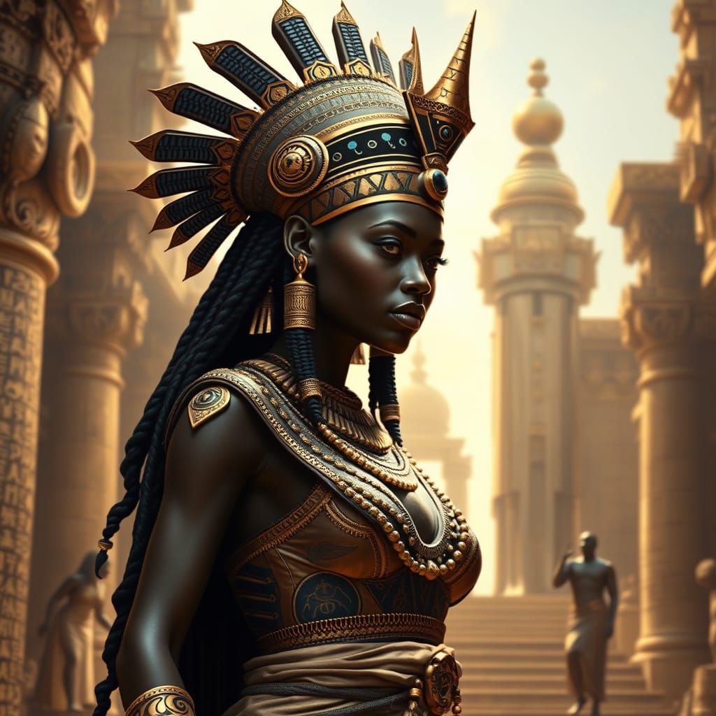 Nubian Queen Kandake in Fantasy Palace, Digital Art
