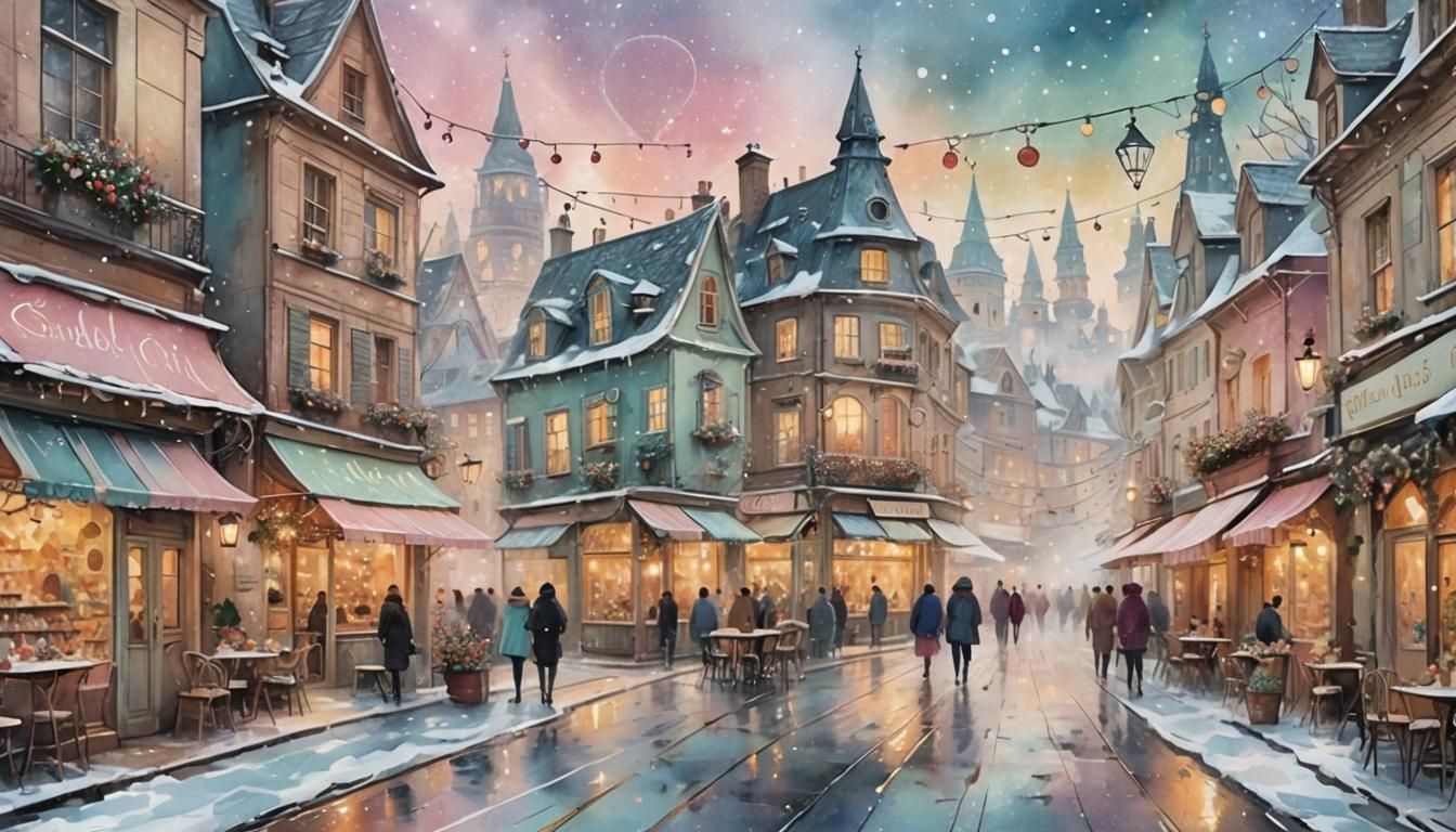 Magical Christmas Street in Shabby Chic Style