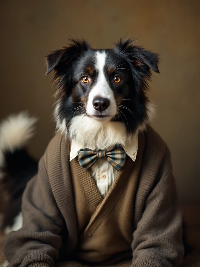Einstein-like Border Collie in Rockwell-inspired Art