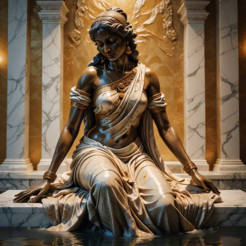Marble Sculpture of an Indian Woman Bathing