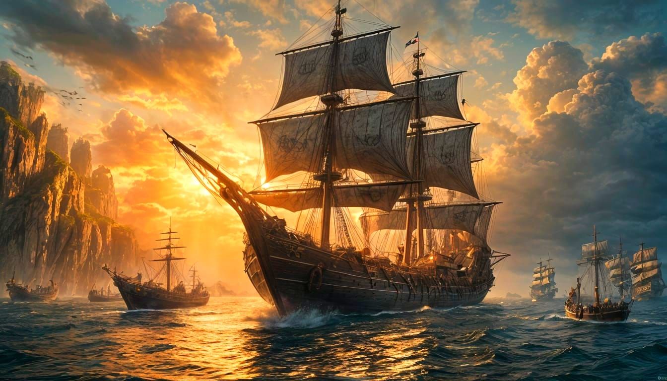 Longship Flies on Wind and Cannon Fire: Digital Matte Painti...