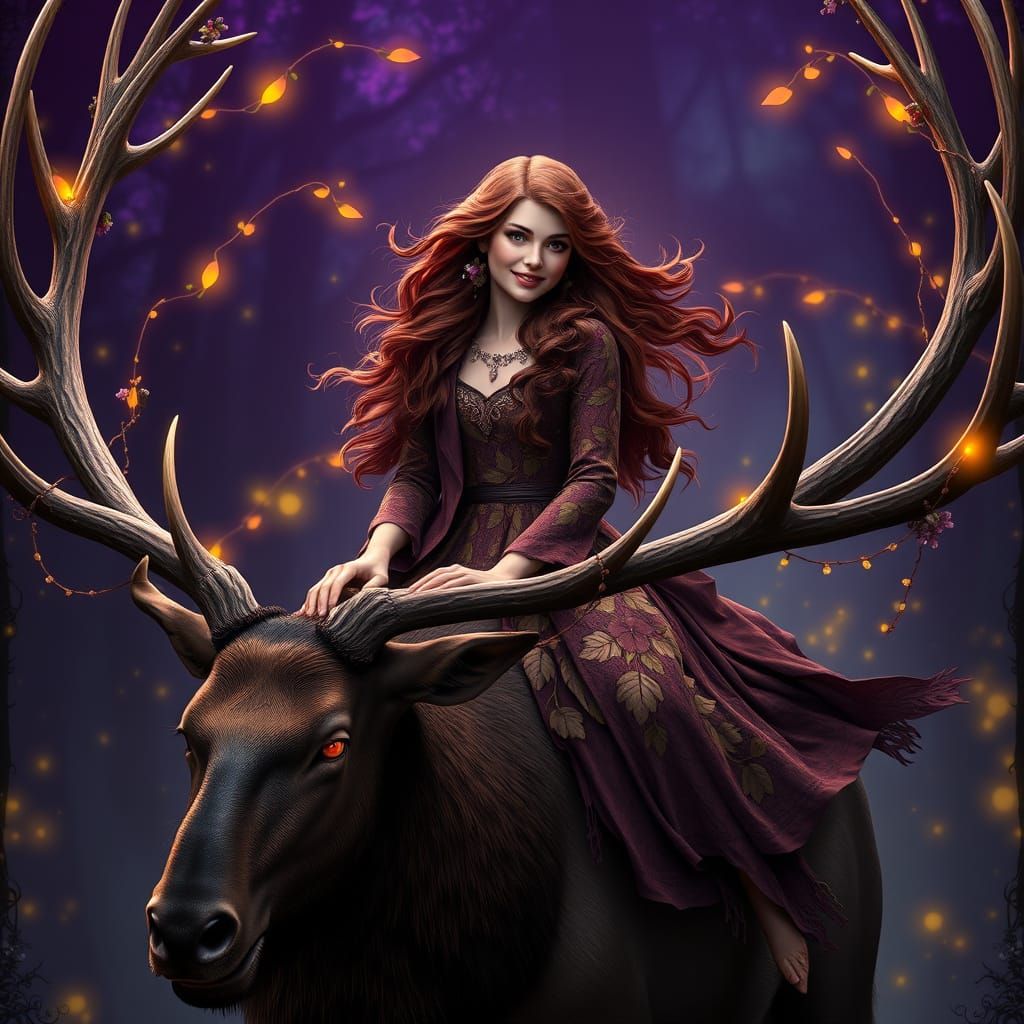 Mystical Elk Rider in a Dark Fantasy Realm