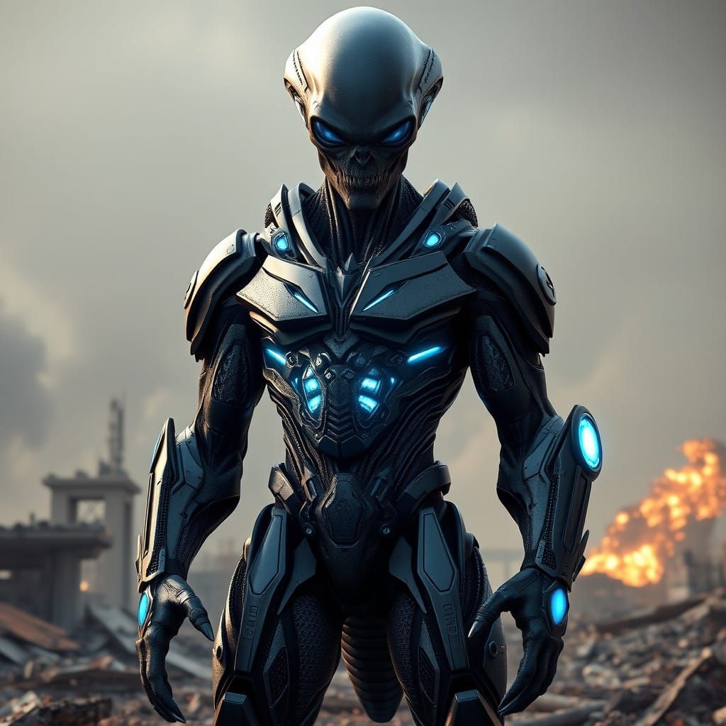 Cyberpunk Alien Boss with Humanoid Features