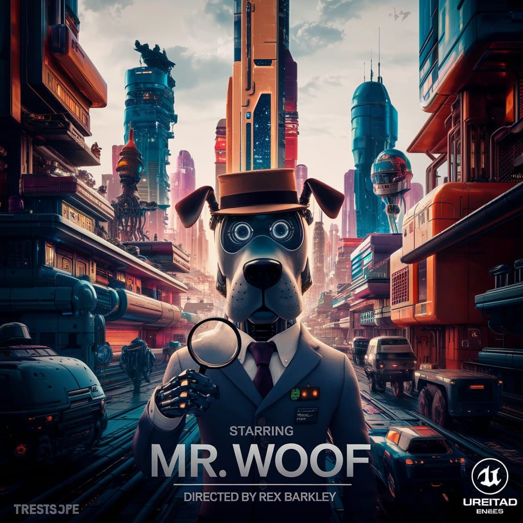 Robotic Dog Detective in Futuristic Cityscape