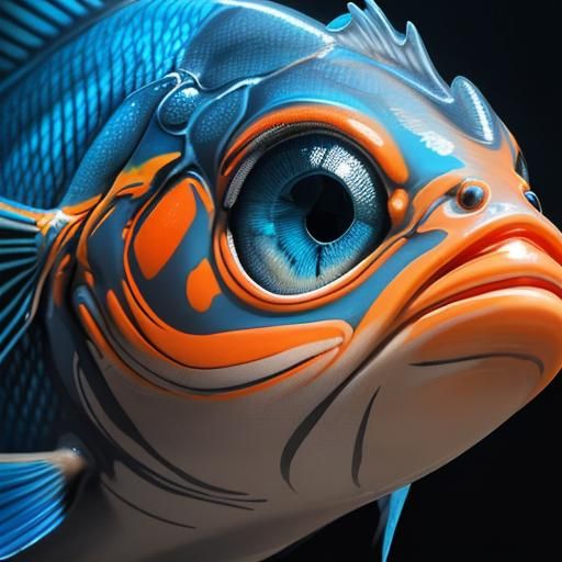 Hyperrealistic Fish Head with Impasto Brush Strokes