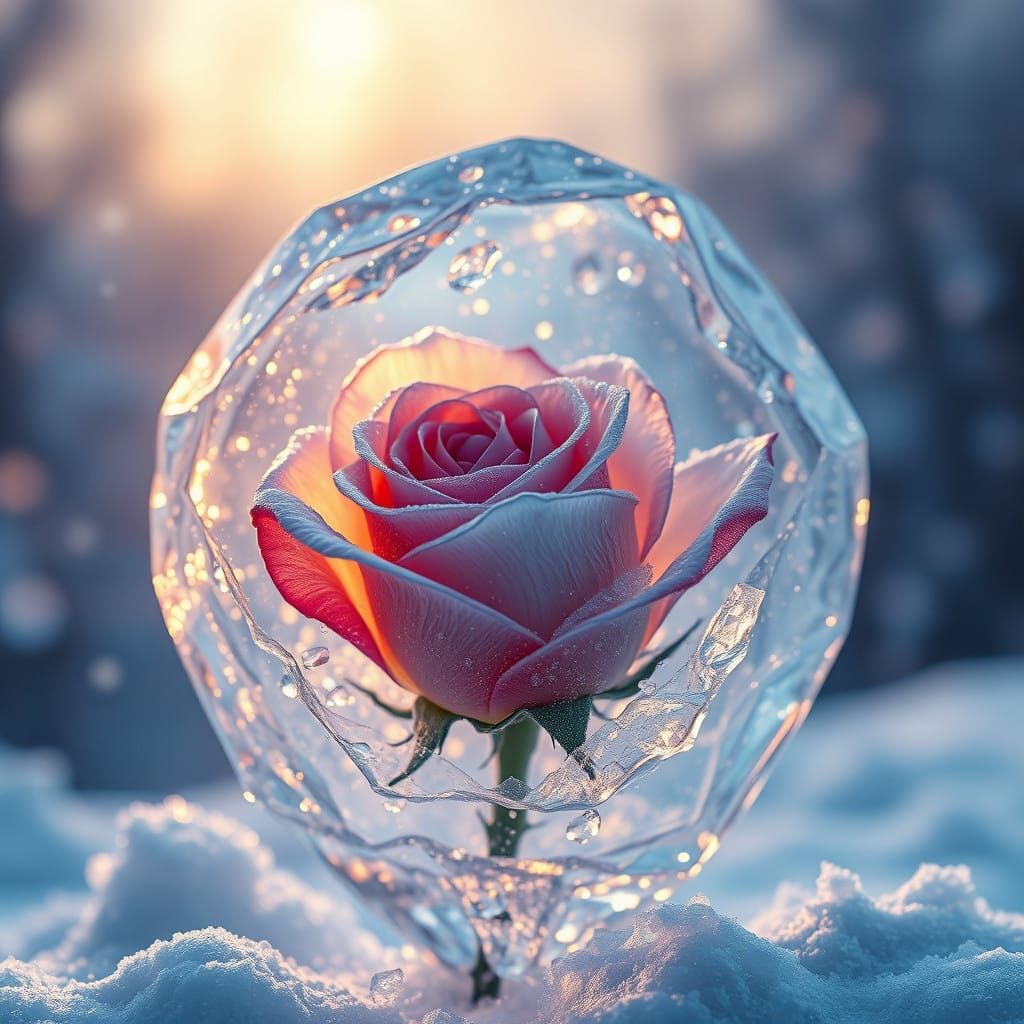 Ethereal Winter Wonderland with Frozen Rose in Crystal Ice