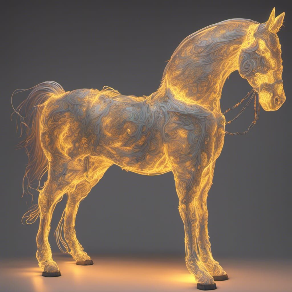 Glowing Neon Horse 3D Model with Crystal Circuitry