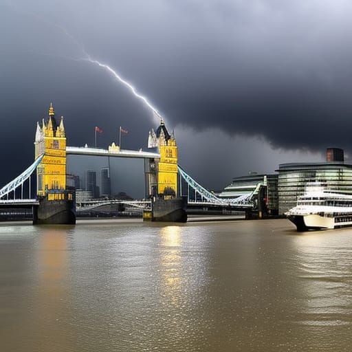 Tower Bridge London Engulfed in Thunderstorm