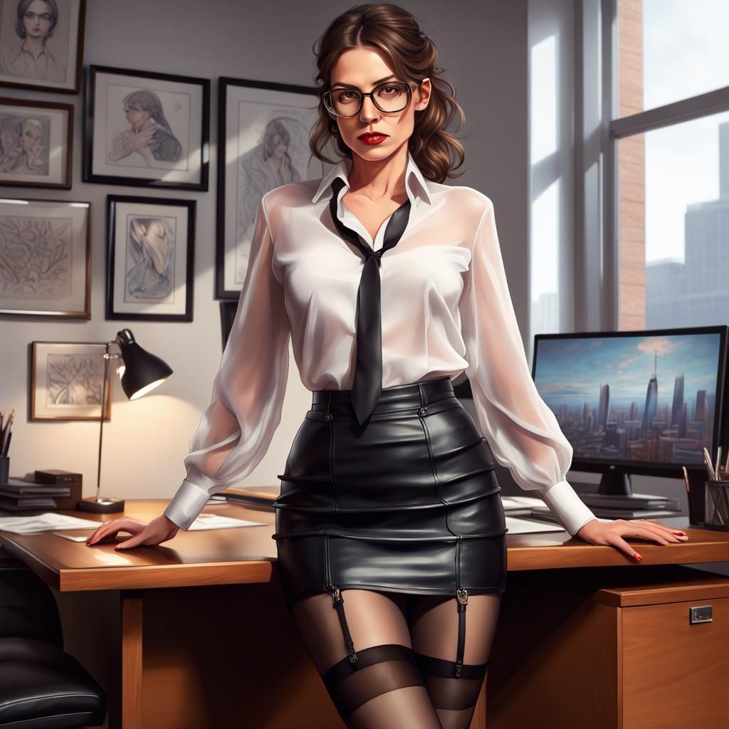 Seductive Office Portrait in Hyperdetailed Style