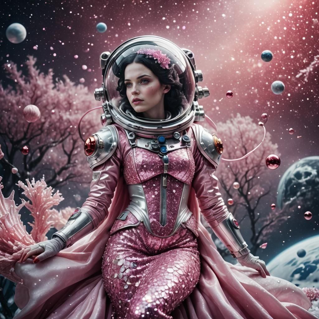 Snow White Space Mermaid Cosmonaut in HDR