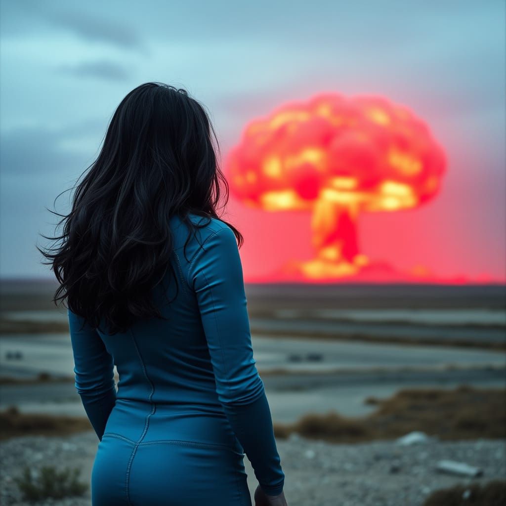 Post-Apocalyptic Woman Observes Nuclear Blast in Cyberpunk S...