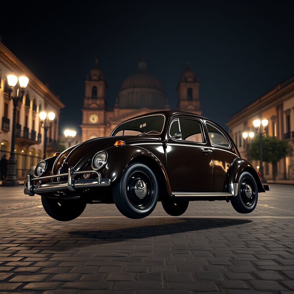 Retro Futuristic Volkswagen Beetle in Quito's Historic Cente...