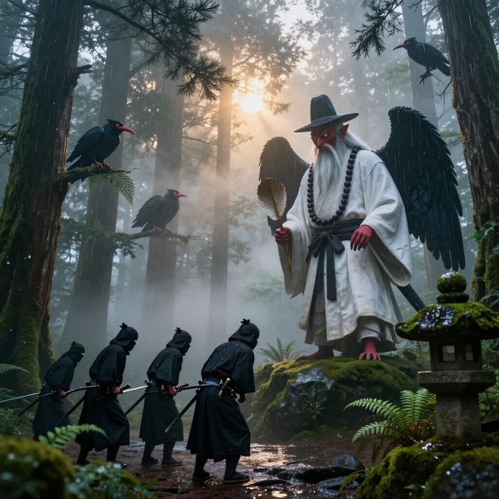 Misty Dawn: Old Tengu Trains Human Shinobi