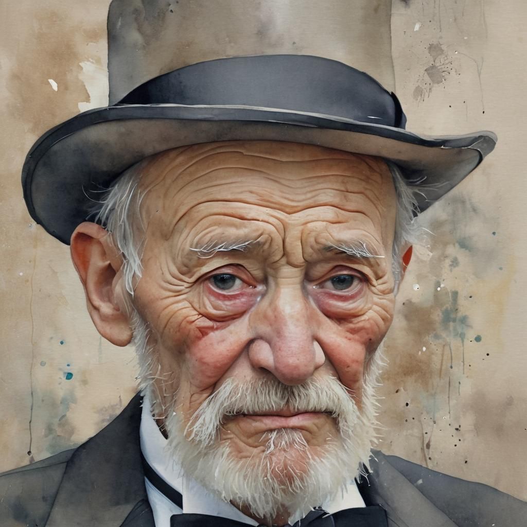 Kazakh Gentleman's Portrait in Watercolor with Top Hat