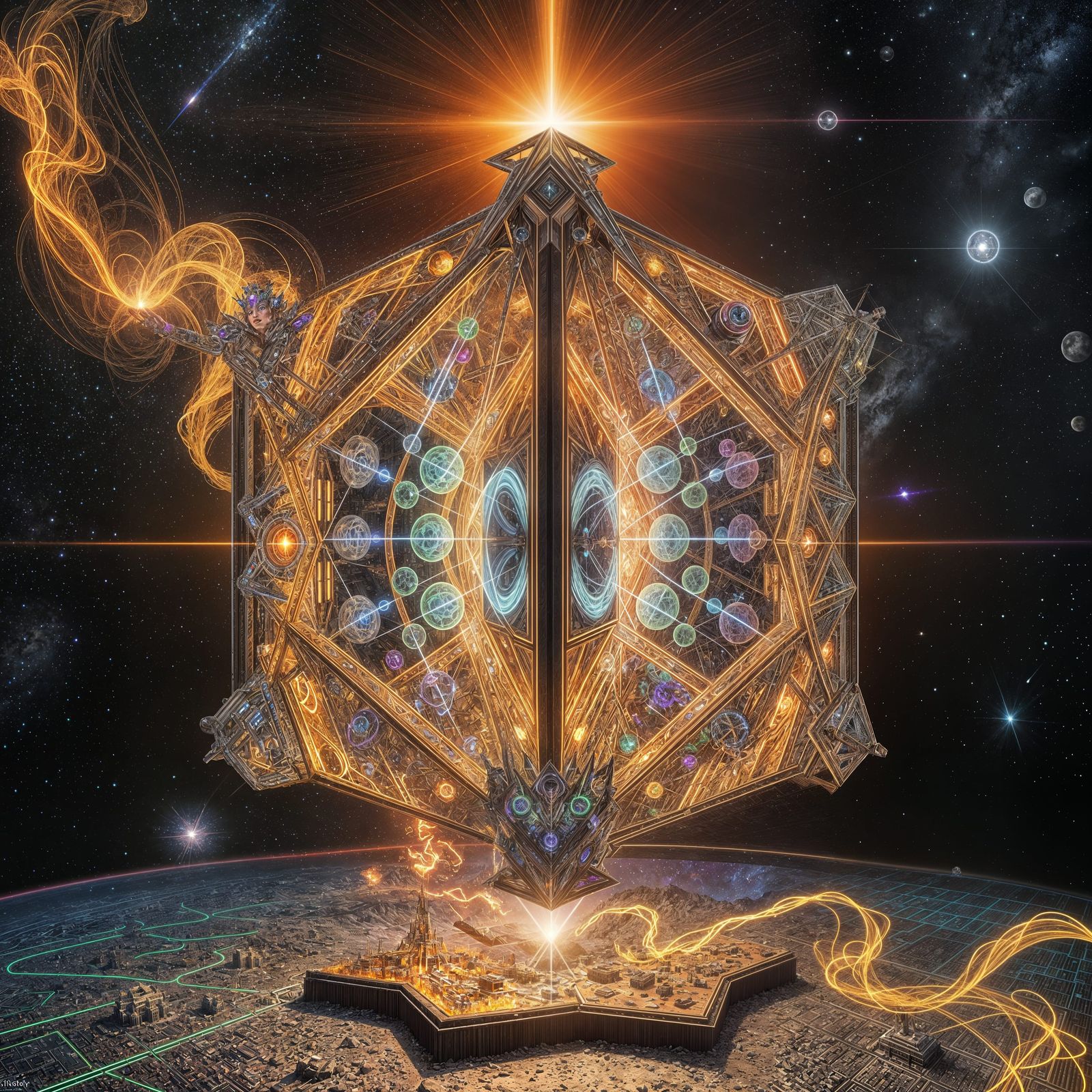 Vibrant Technomagical Hypercube Artifacts in Digital Art