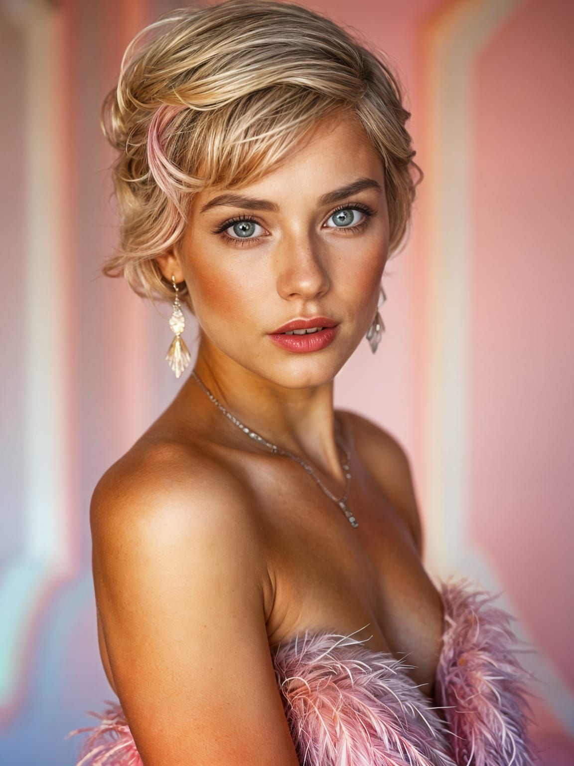 1920s Flapper Model in Pink Dress, Glamour Photography Style