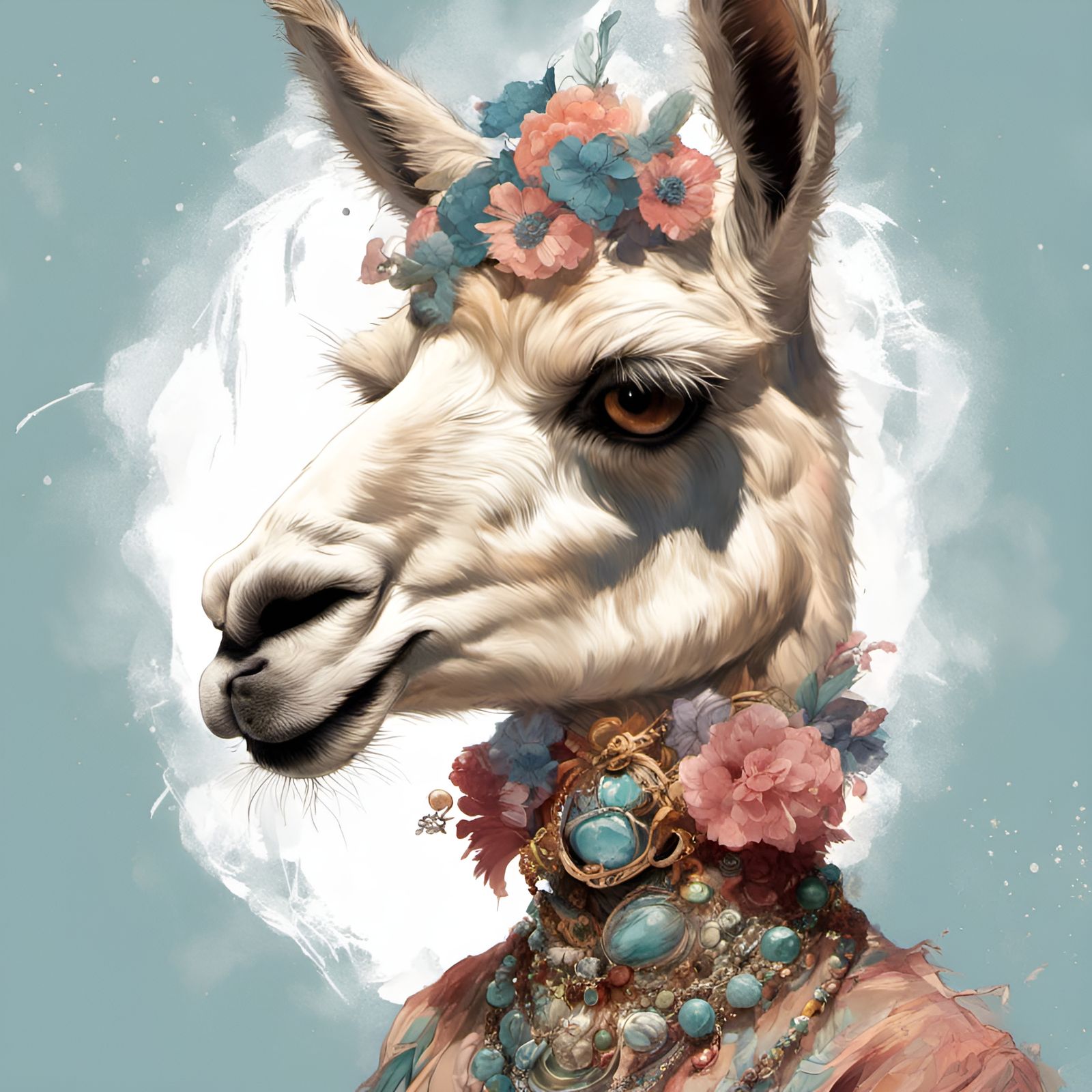 Sassy Llama Portrait in Digital Illustration Style