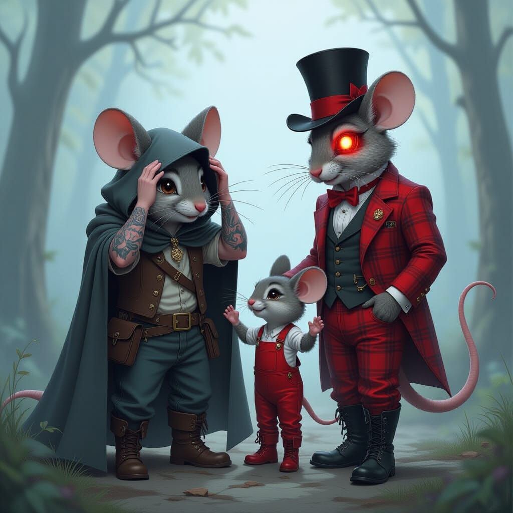 Despairing Mouse and Eerie Rabbit in Fantasy Mist
