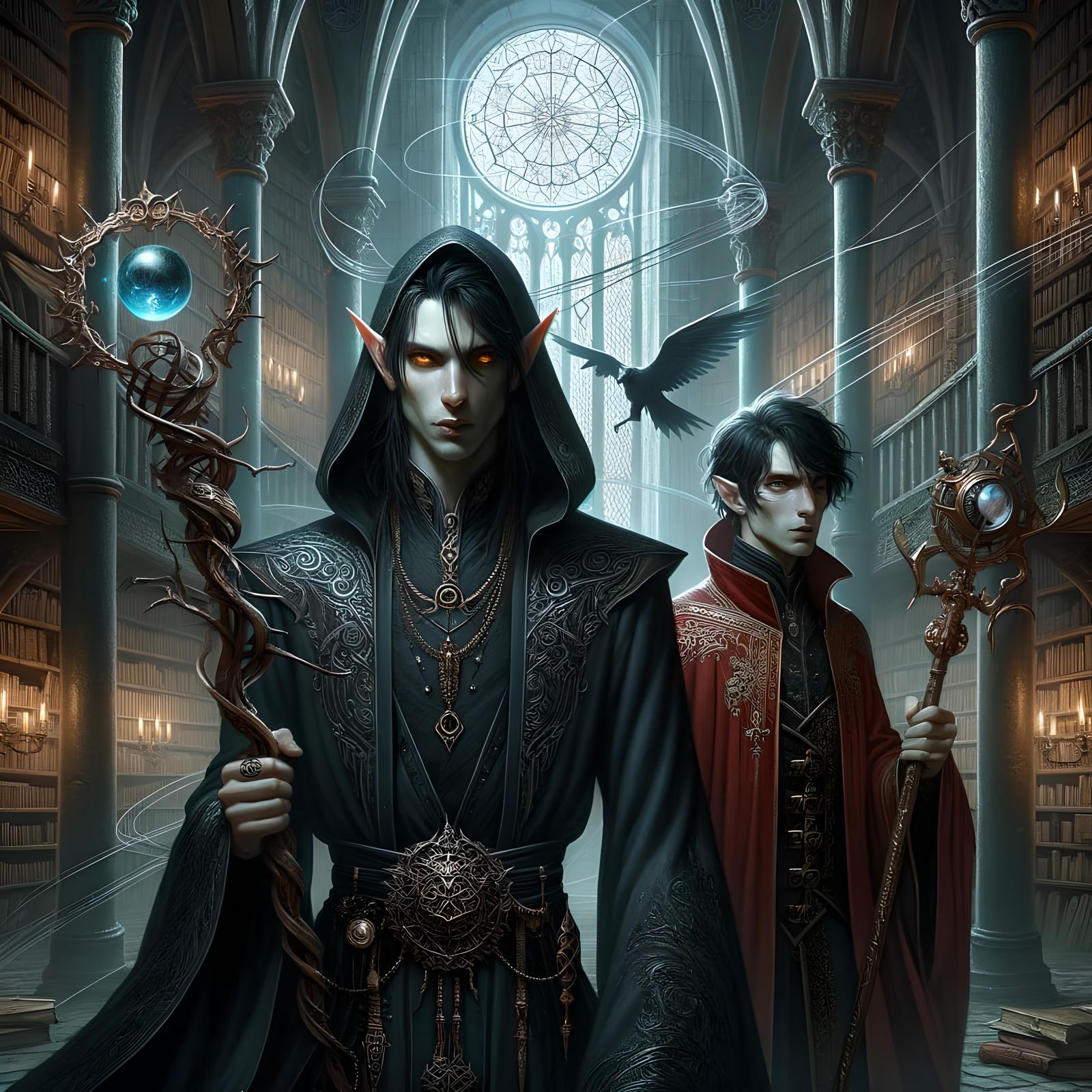 Dalamar the Dark and his apprentice at the Tower of High Sor...