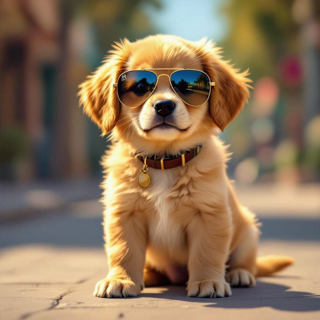 Cool Golden Retriever Puppy in Aviator Sunglasses