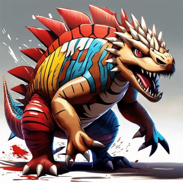 Pokemon-Digimon Style Therapsid Monster Splash Art