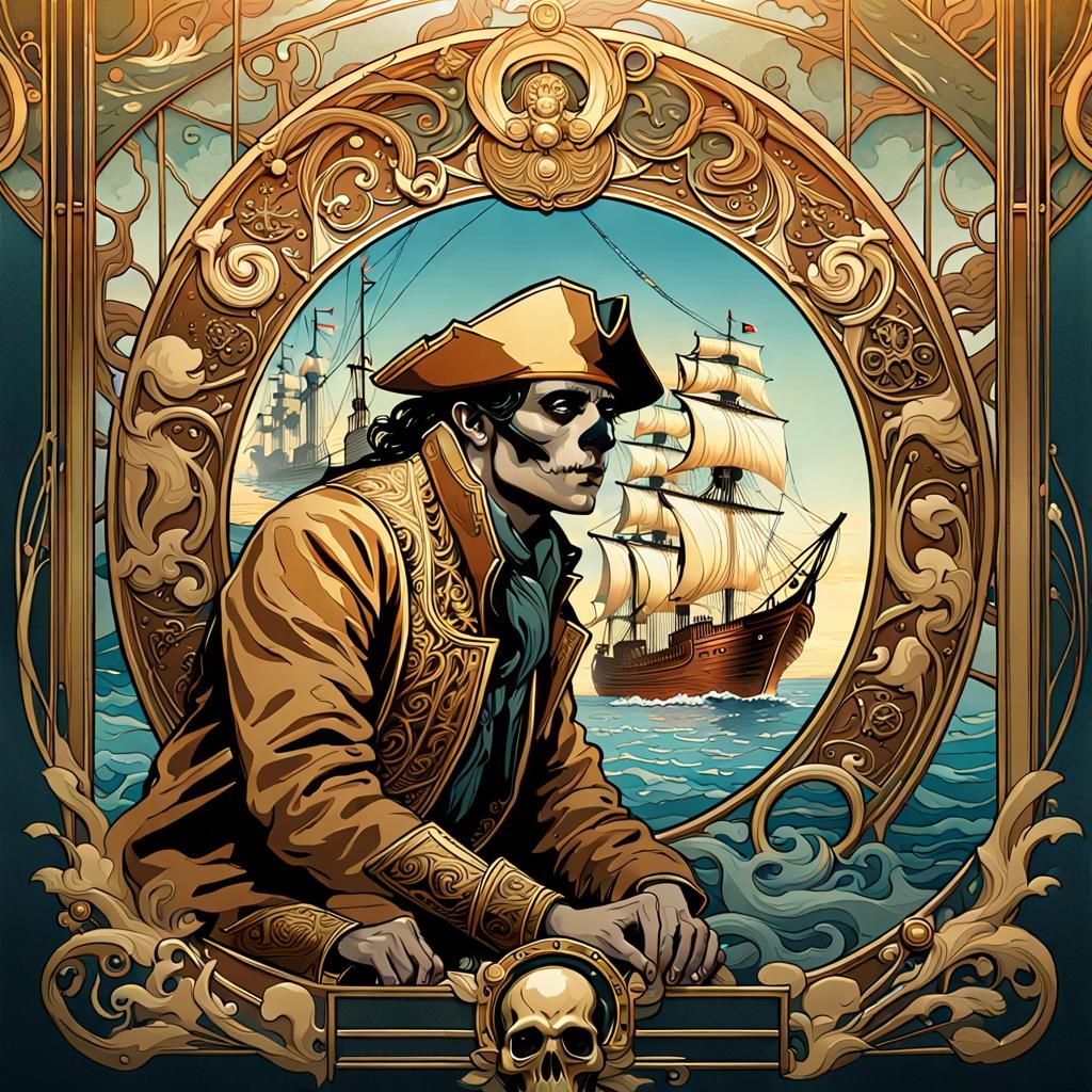 Art Nouveau Pirate Ferret at Bay Window