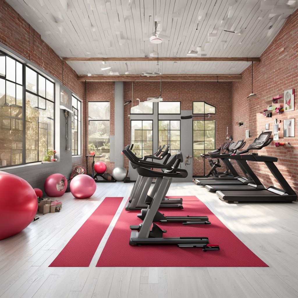 Modern Farmhouse Gym Interior Design in Pink and Red