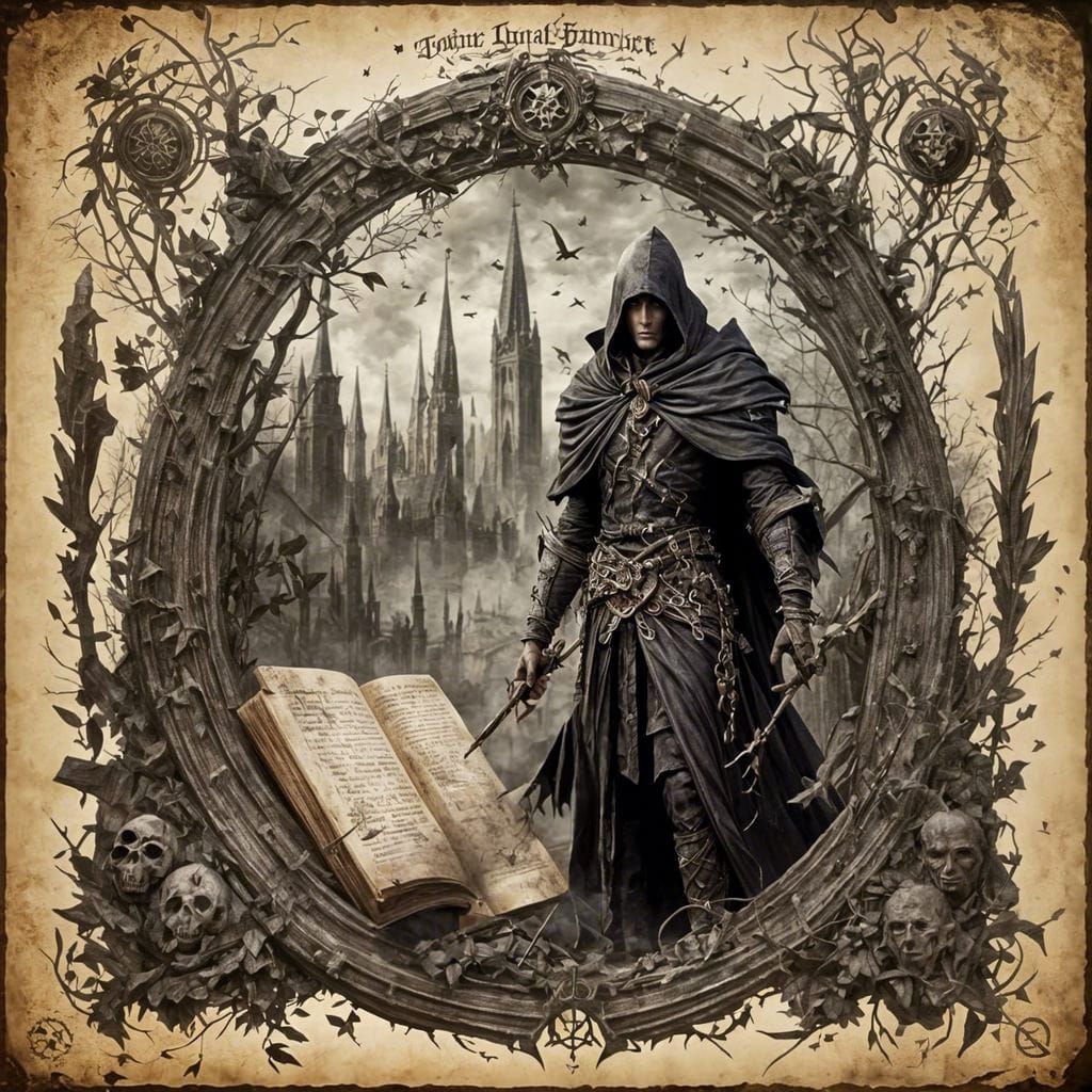 Dark Elf Necromancer in Fantasy Cemetery, Cartoon Style