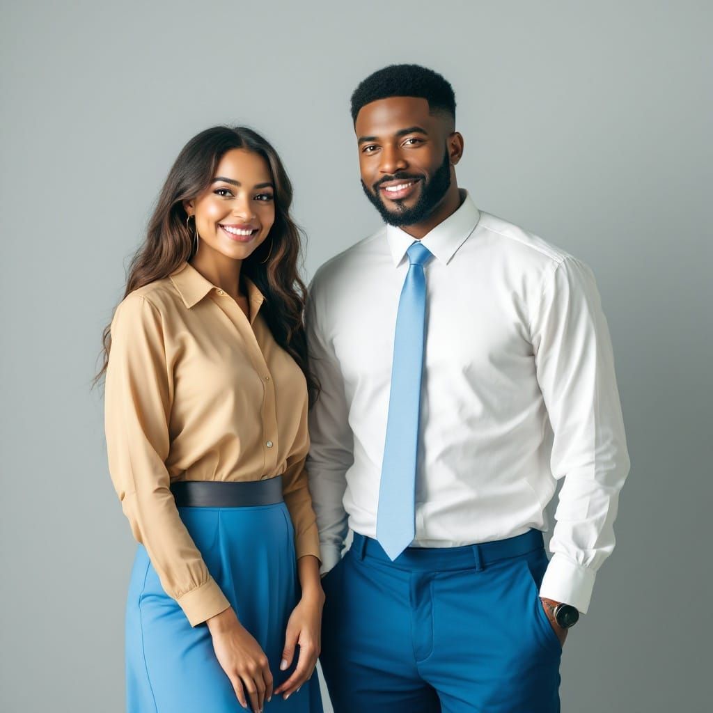 Woman and Man in Formal Wear, Colorful Image