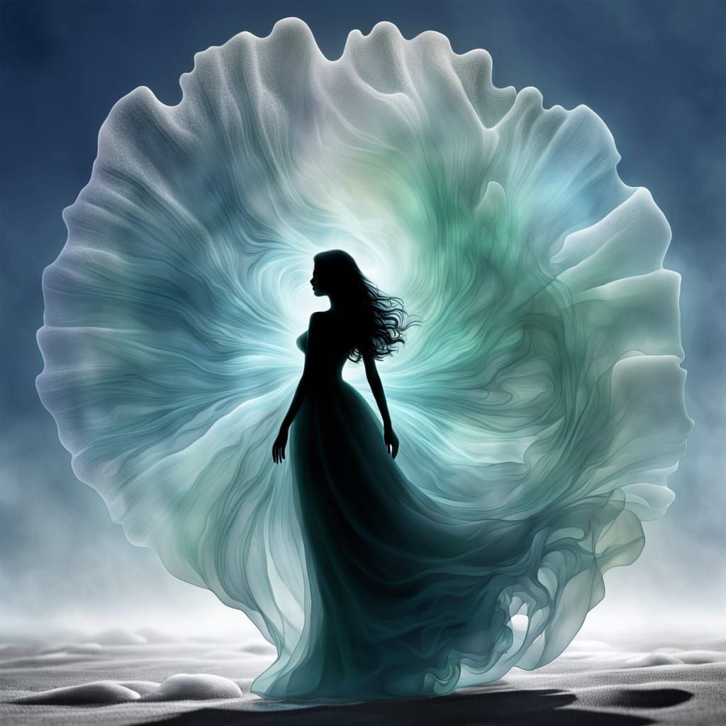 Ethereal Sea Glass Silhouette in a Haunting Fog