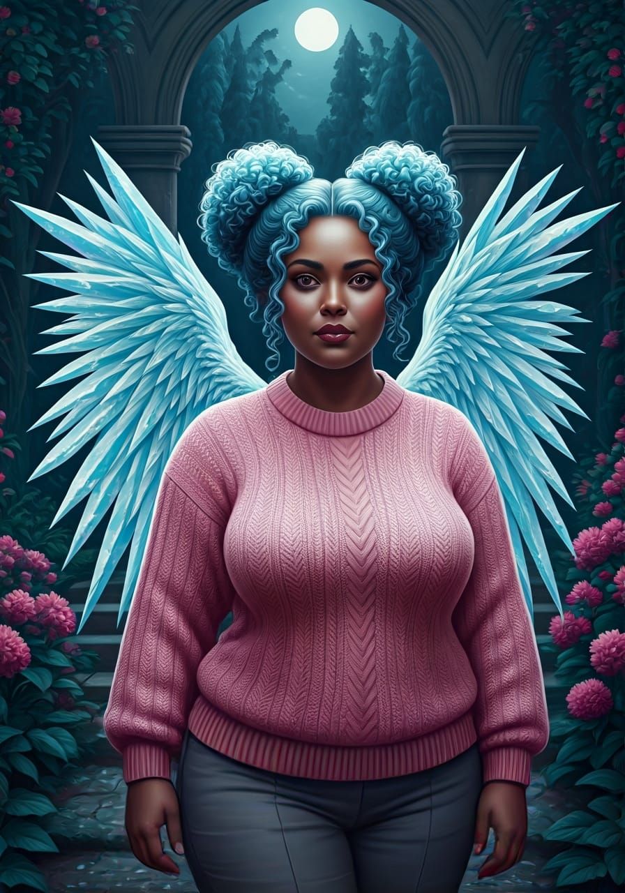 Ice-Winged Woman in Vampire Garden, Pre-Raphaelite Style