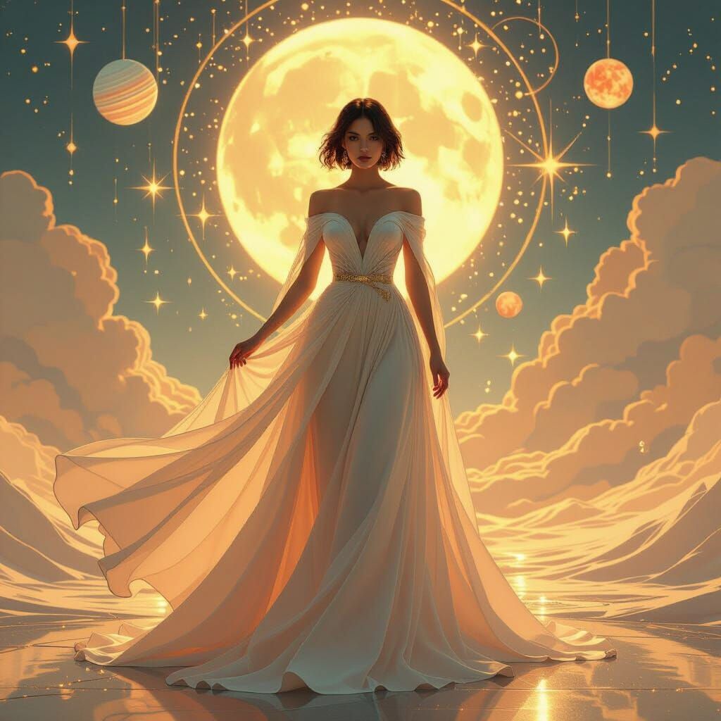 Celestial Woman in Cosmic Digital Art Style