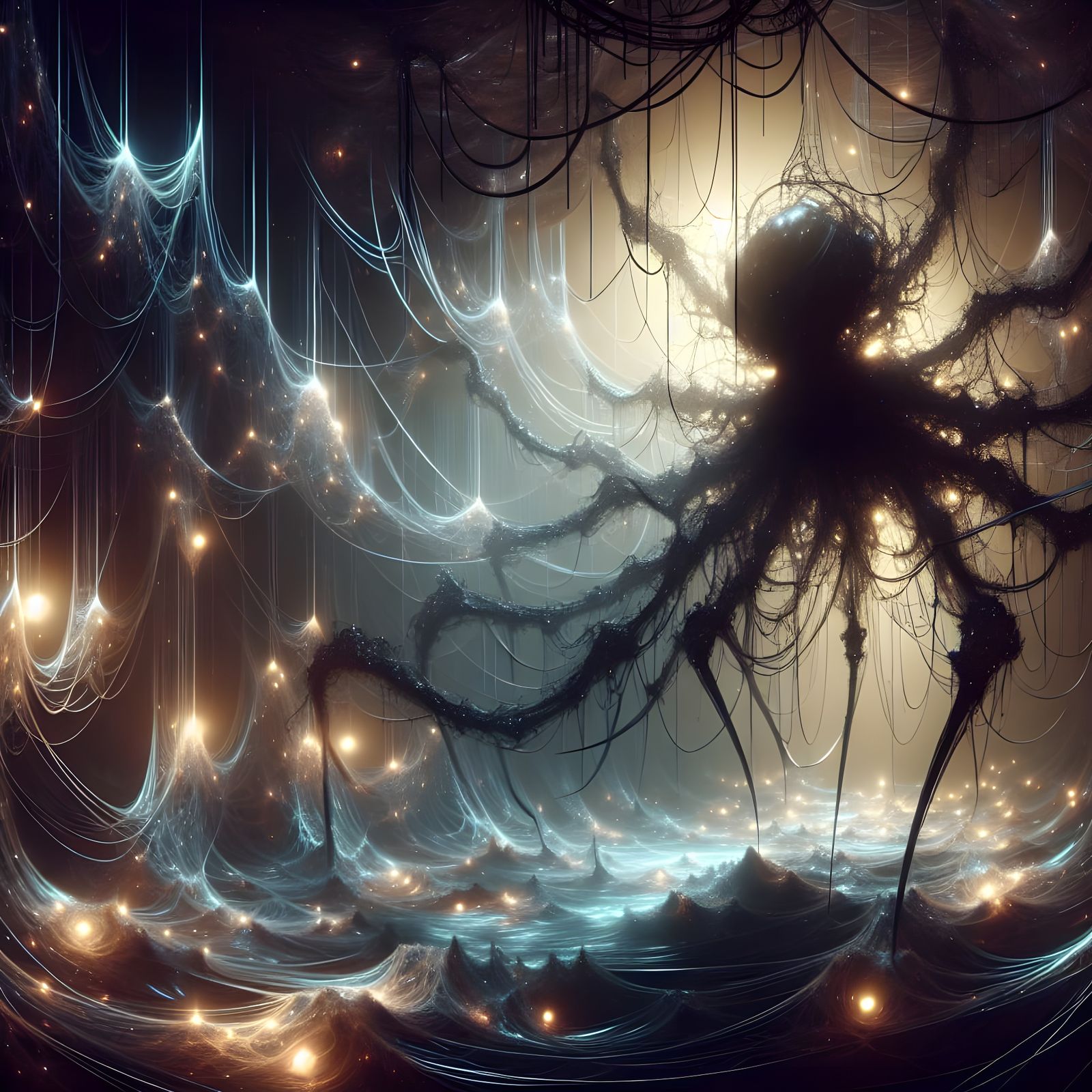 Ethereal Shadow Weaving in Mysterious Cave