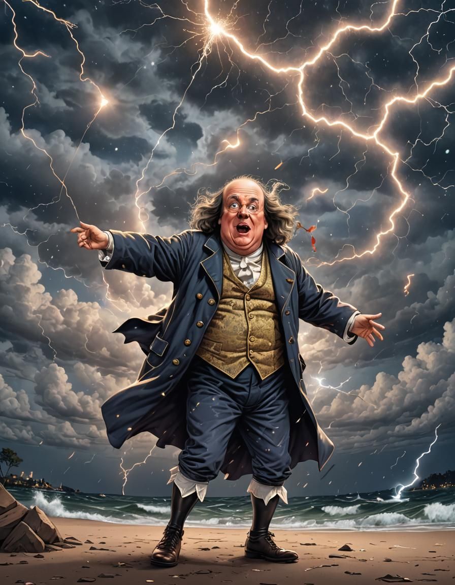 Comical Benjamin Franklin Lightning Kite Incident