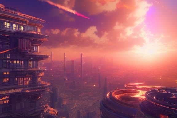 Golden Sky City in Anime Style