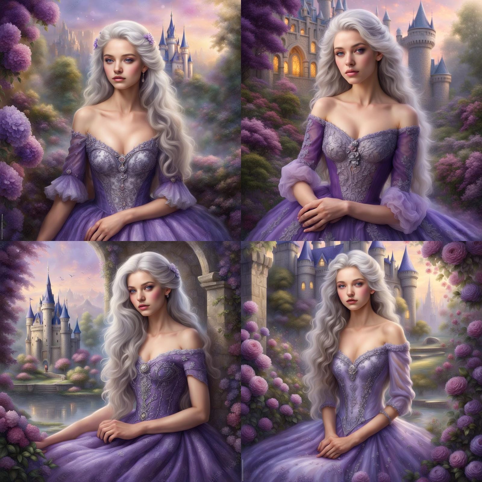 Ethereal Silver-Haired Girl in Royal Garden
